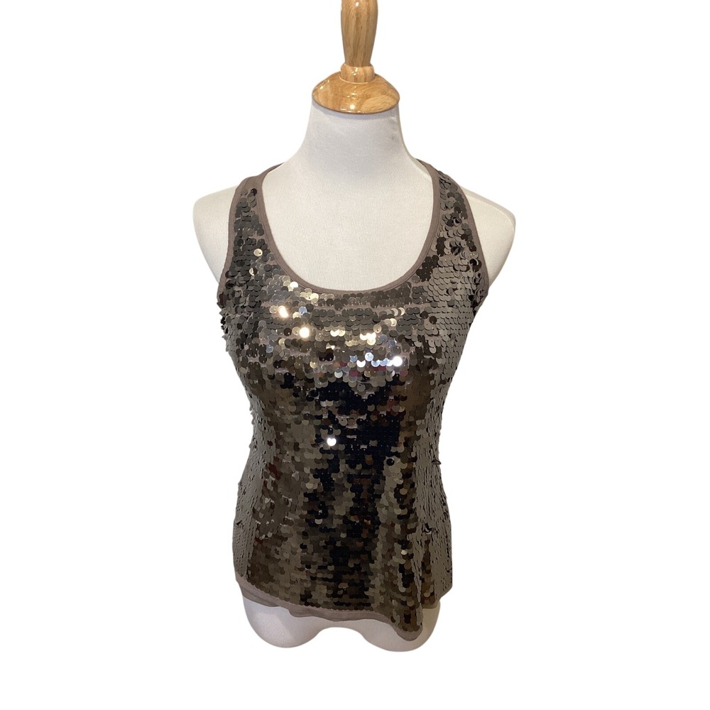 INC International Concepts Women's Sequined Tank Top Taupe Racerback Size Medium
